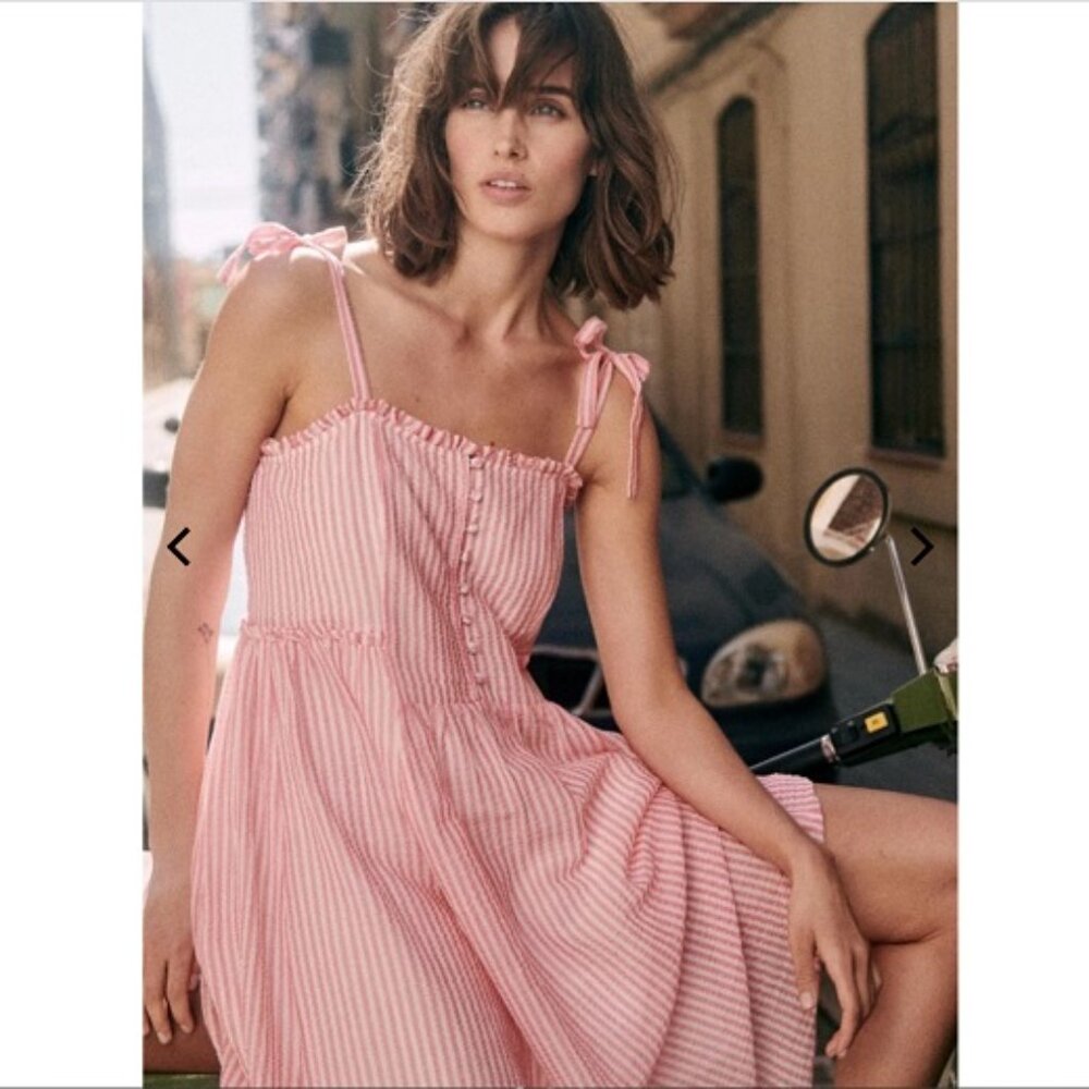 Sezane Juliet dress in Pink/Ecru Stripes size 6 US - Picture 3 of 9